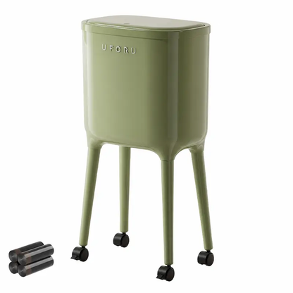 16L Tall Rolling Trash Can with Lid – Slim Waterproof Kitchen Garbage Bin with Wheels & Brake, Space-Saving Waste Bin for Bathroom, Bedroom, Living Room & Office