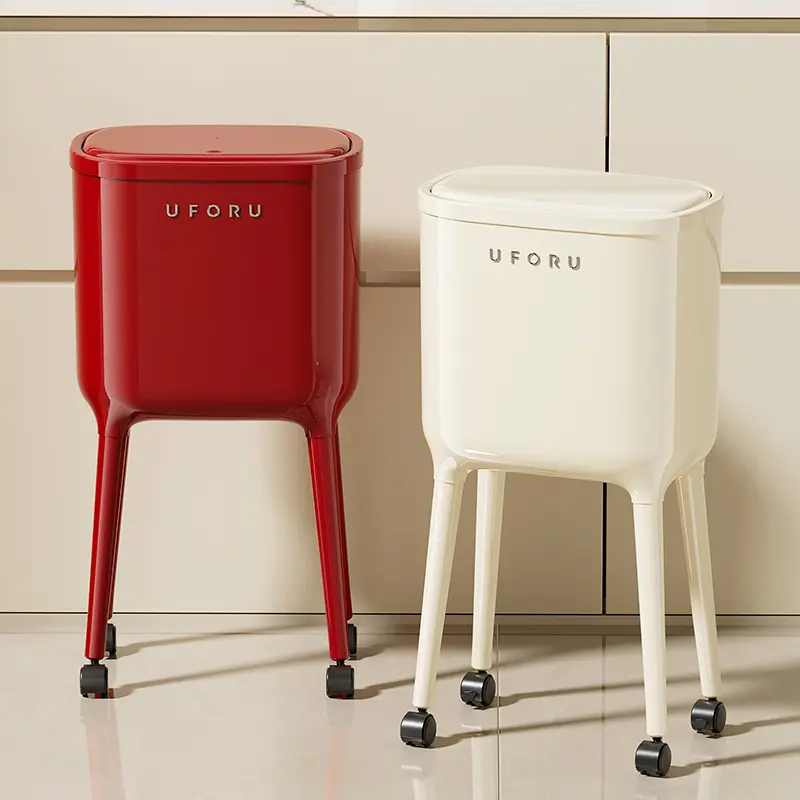 16L Tall Rolling Trash Can with Lid – Slim Waterproof Kitchen Garbage Bin with Wheels & Brake, Space-Saving Waste Bin for Bathroom, Bedroom, Living Room & Office