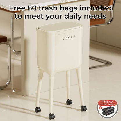 16L Tall Rolling Trash Can with Lid – Slim Waterproof Kitchen Garbage Bin with Wheels & Brake, Space-Saving Waste Bin for Bathroom, Bedroom, Living Room & Office