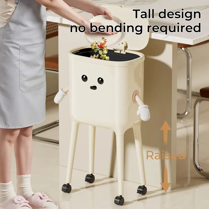 16L Tall Rolling Trash Can with Lid – Slim Waterproof Kitchen Garbage Bin with Wheels & Brake, Space-Saving Waste Bin for Bathroom, Bedroom, Living Room & Office