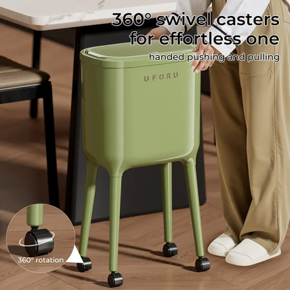 16L Tall Rolling Trash Can with Lid – Slim Waterproof Kitchen Garbage Bin with Wheels & Brake, Space-Saving Waste Bin for Bathroom, Bedroom, Living Room & Office
