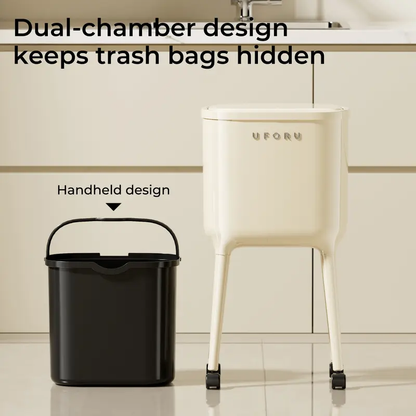16L Tall Rolling Trash Can with Lid – Slim Waterproof Kitchen Garbage Bin with Wheels & Brake, Space-Saving Waste Bin for Bathroom, Bedroom, Living Room & Office